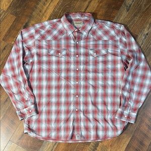 Rafter C Cowboy Collection Red & Grey Plaid Western Pearl Snap Shirt - XXL